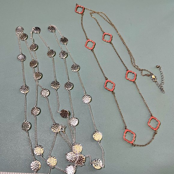 Long Silver & Orange Layerings Necklaces - Picture 1 of 3
